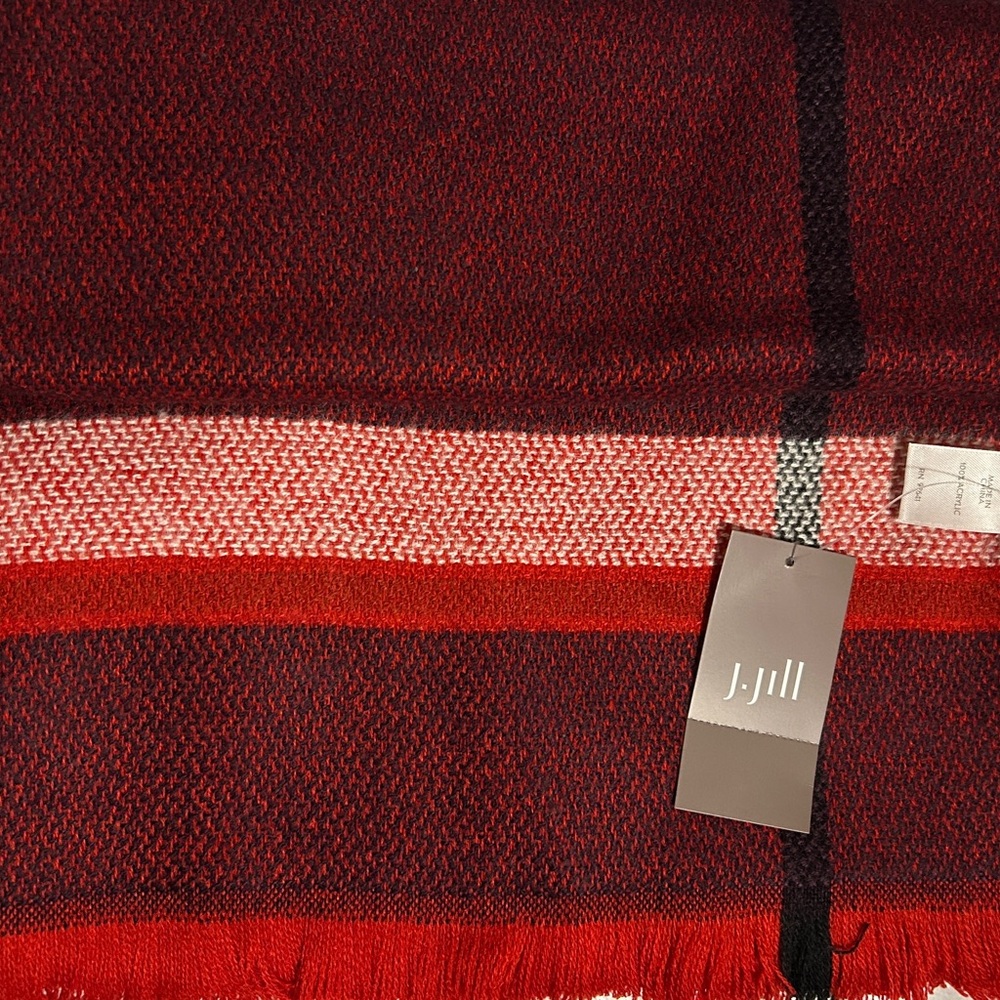 J. Jill Vibrant Red and Pink Striped Scarf